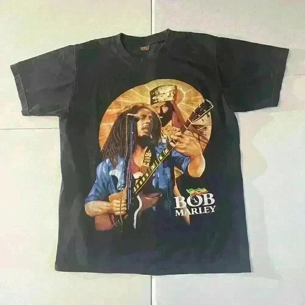 Vintage 90s Bob Marley T-Shirt Mens Rap Tee Rasta Front Back Large